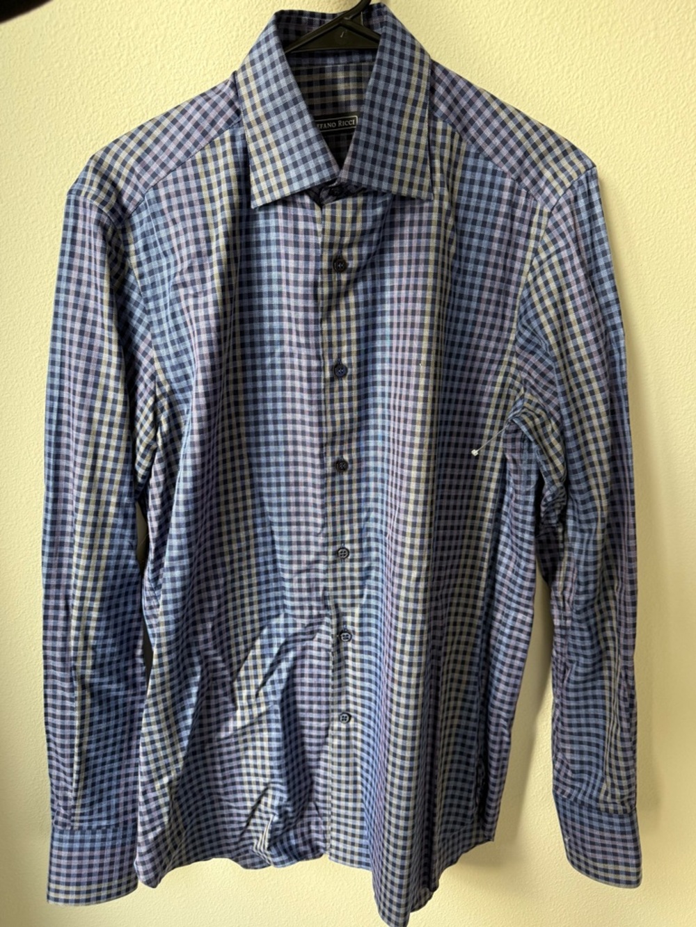 Stefano Ricci Navy, Blue and Yellowish Checked Dress Shirt